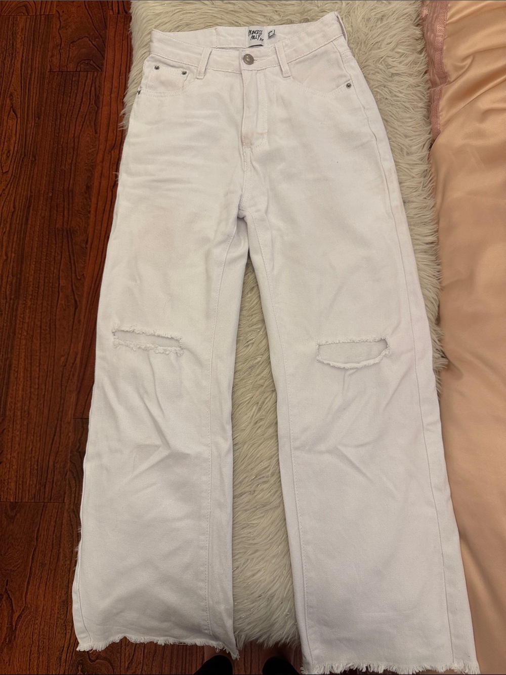 Princess Polly White Distressed Wide-Leg Jeans